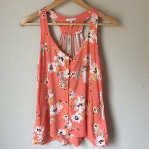 O'Neill Pink Floral Button Down Tank Top